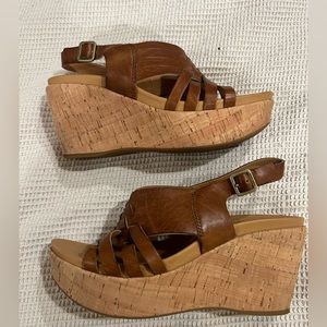 Kork Ease woven platform sandals caramel brown cork wedge heel size 7 brand new